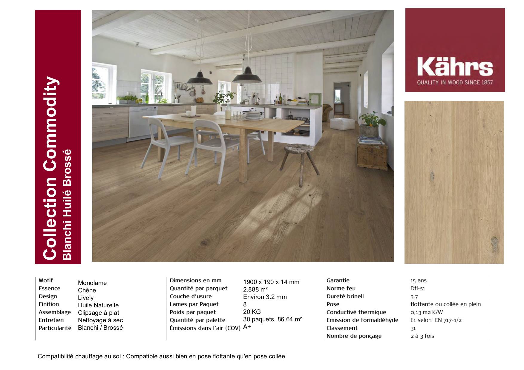 Parquet chêne contrecollé Kahrs COMMODITY Bordeaux