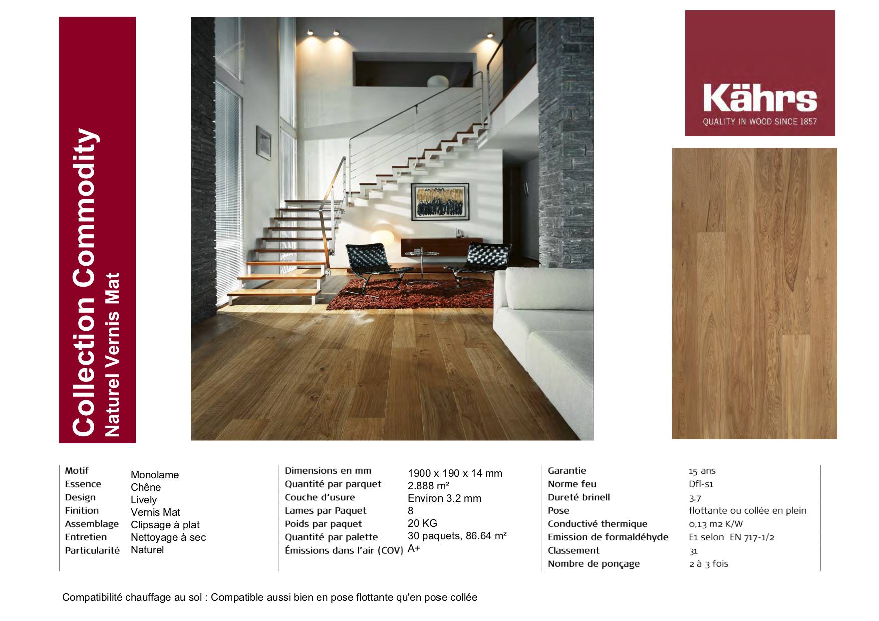 Parquet chêne contrecollé Kahrs COMMODITY Bordeaux