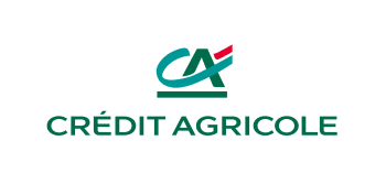 Crédit Agricole : Logo de la banque et identité visuelle. Logo Crédit Agricole. Symbole stylisé (C bleu-vert et A vert/rouge) au-dessus du nom de la banque en capitales vert foncé.